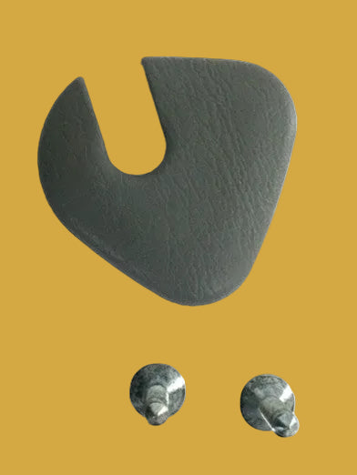 Gray earbud with two screws on a white background
