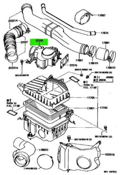 1989-95 TOYOTA Hilux 2.4 22RE MAF SENSOR 22250-35050 Air Intake Housing OEM