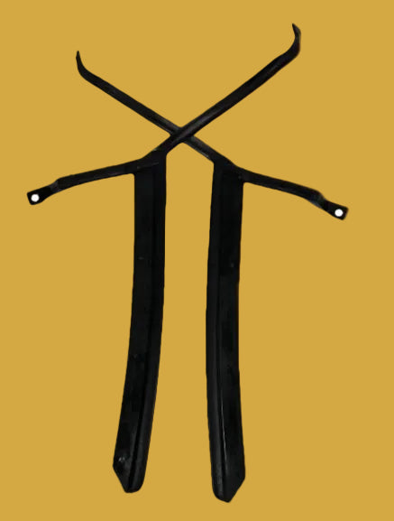 Two black vanilla beans on a yellow background