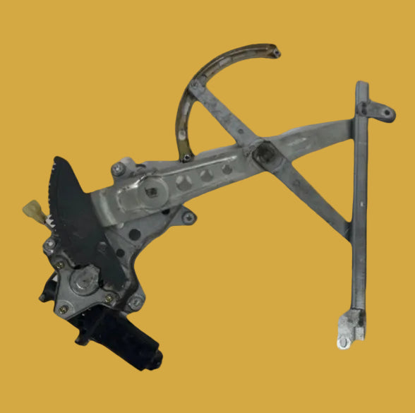 Mechanical window regulator on a yellow background