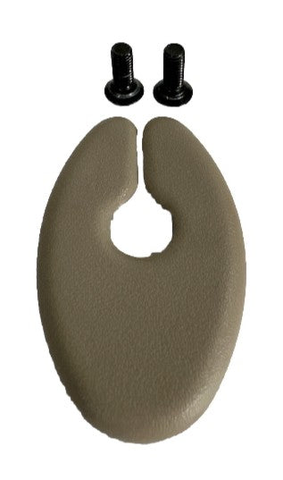 Brown rubber duckbill valve with two black screws on a white background