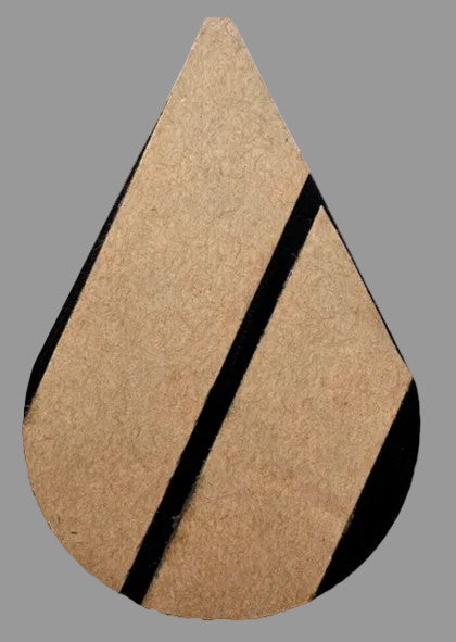 Teardrop-shaped cork product with a black stripe on a white background
